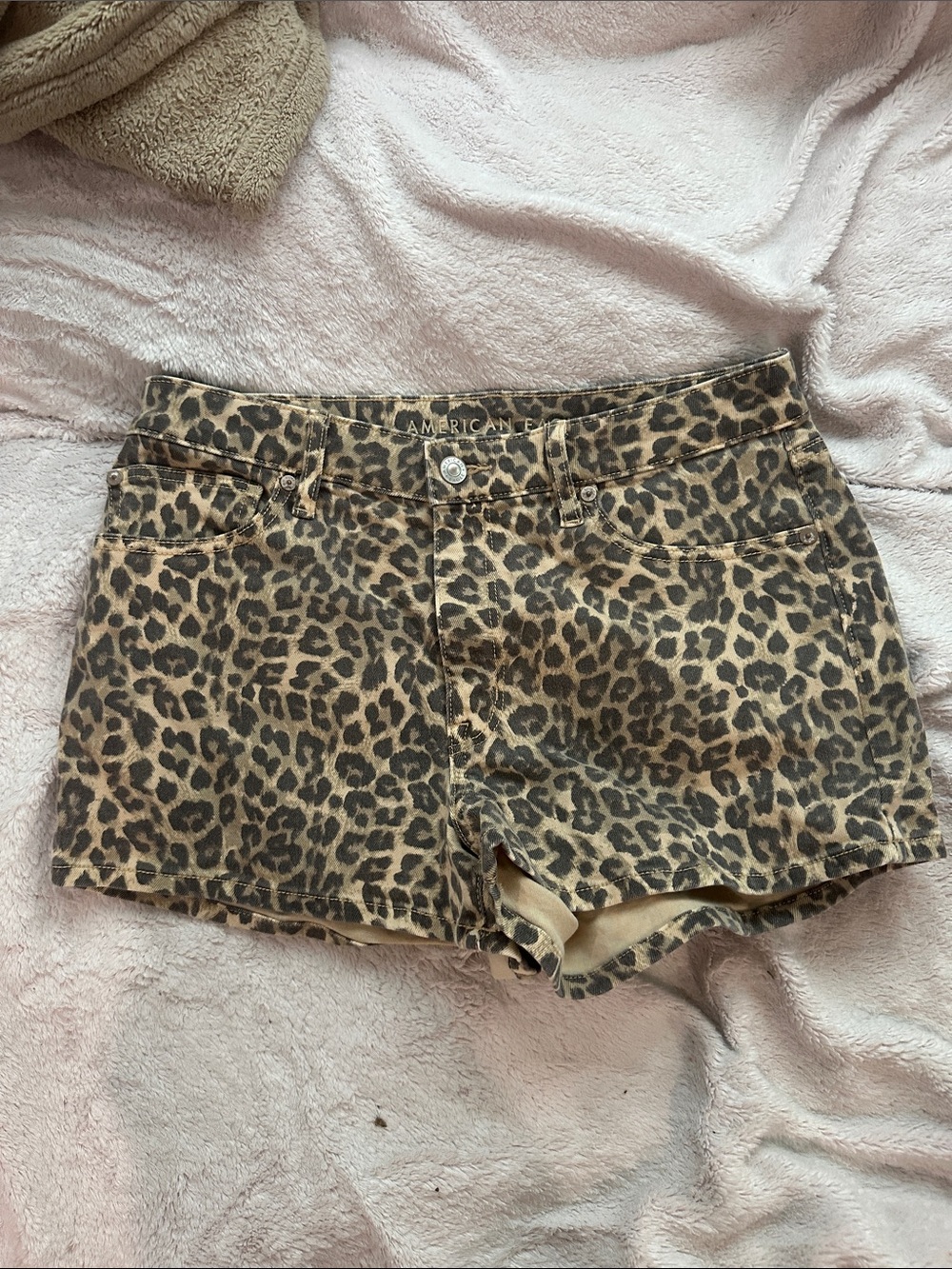 American Eagle Outfitters Leopard Print Jean Shorts - Tan & Black